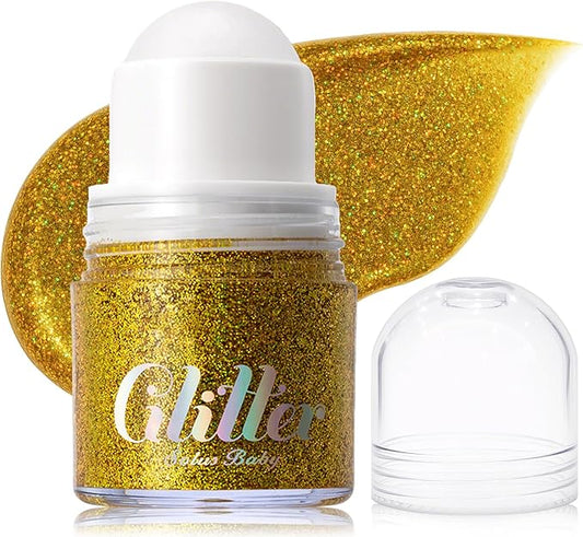 Erinde Holographic Body Glitter Gel, Roll-On Face Hair Glitter for Mermaid Makeup Festival Party Rave Accessories, Chunky Sequins Chameleon Shimmer Christmas Makeup for Women Girls, 07 Gold