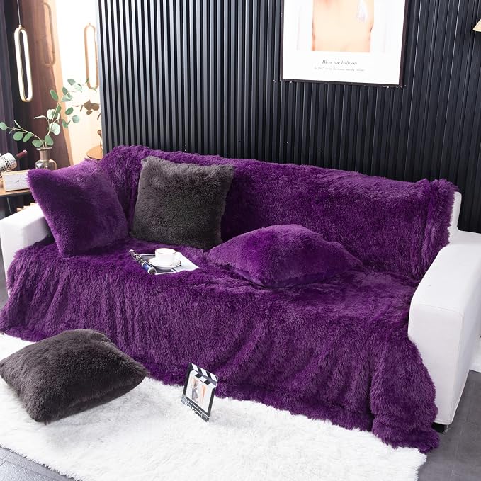 YUSOKI Long Faux Fur Twin Size Blanket, Purple, 60" x 80" | Ultra Soft, Lightweight for All Season Use, stays fluffy after repeated washes, Perfect Gifts, Machine Washable