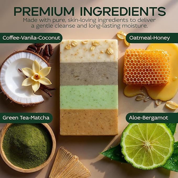 Holiday Gift Sea Moss Soap Bar – All-Natural Detox Soap with Coffee, Vanilla, Coconut & Oatmeal Honey – Gentle Handmade Foam for Sensitive Skin, Face & Body – Christmas Gift for Men & Women