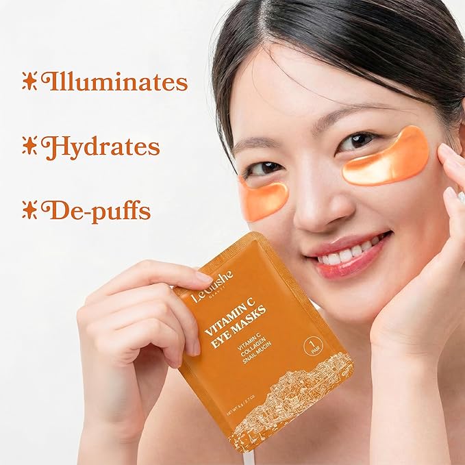 LE GUSHE Vitamin C Eye Patches with Collagen and Snail Mucin, Aloe Vera Eye Patches for Puffy and Dark Undereyes, Korean Skincare for All Skin Types, 10 Pairs
