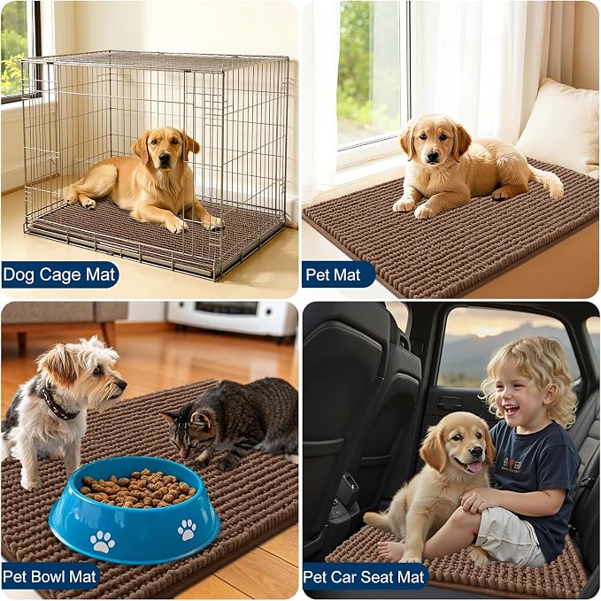 OLANLY Dog Door Mat for Muddy Paws 30x20, Extra Absorbent Chenille Mud Mat | Mocha, Absorbs Moisture and Dirt, Non-Slip Machine Washable Doormat, Quick-Drying Indoor Entryway Floor Mat for Dogs