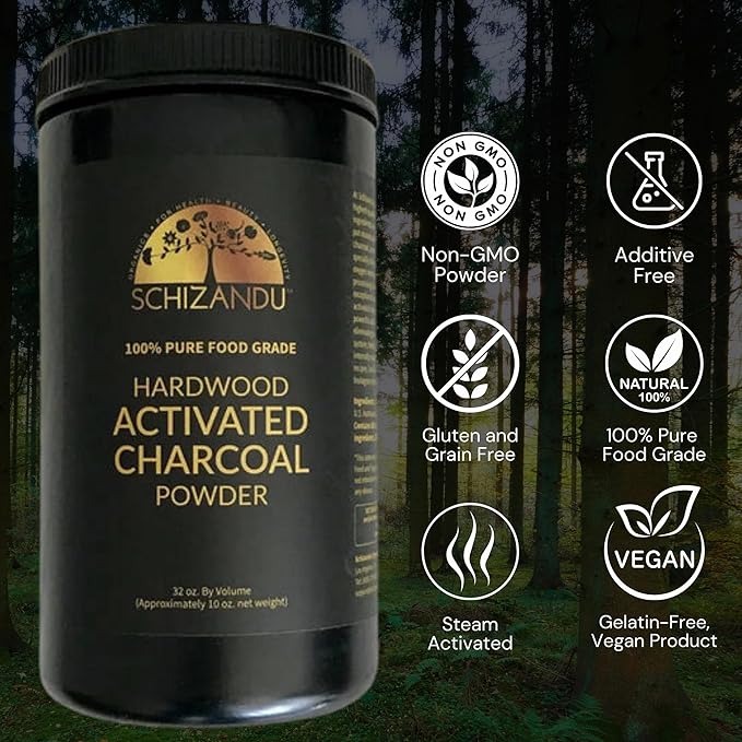 Activated Hardwood Charcoal Powder by Schizandu Vegan 100% | Supports Skin, Body, Teeth Whitening 3-Packs