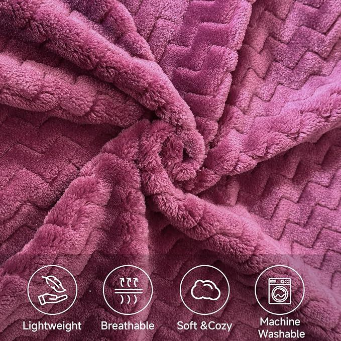 Simple&Opulence Wine Fleece Throw Blanket Lightweight Super Soft Cozy Flannel Blanket with Wave Textured for Sofa Couch Bedroom Decor Camping 50x60 Inches All Season Use（Wave Wine