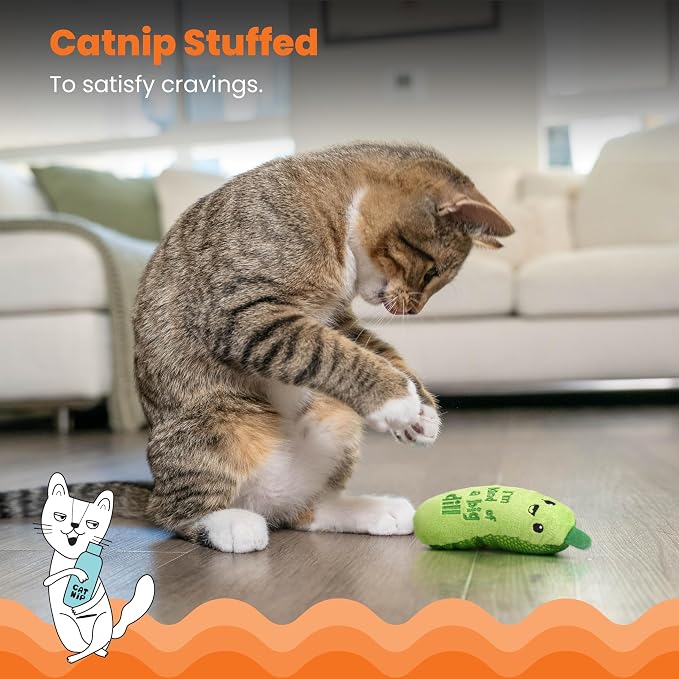 Catstages Crunchy Pickle Kicker Chew Cat Toy, Catnip & Dental Mesh, 6.5"