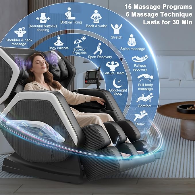 Massage Chair Full Body, Zero Gravity Massage Chair 2025 for Back Fatigue with 10 Fixed Rollers, Airbags, Heating, Phone Controller, Bluetooth Speaker, Nightlights for Living Room, Bedroom