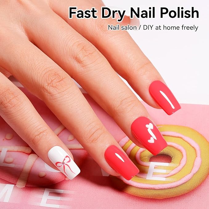 Nail Polish Red Pink Fast Dry Classic Regular Nail Polish, 15-Toxic Free Vegan Enrich with Castor Oil, Salon Quality, Streak-free, Home DIY Salon Travel Manicure Gift for Girls Women