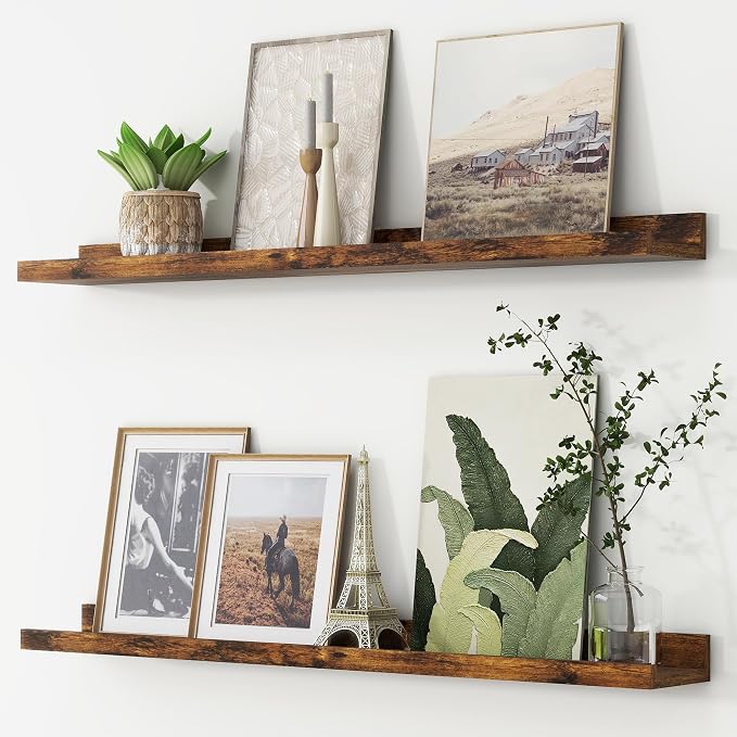 Picture Ledge Shelf, Floating Shelves for Wall, 36" W Set of 2, Brown | FSC Certified Engineered Wood, Wall Mounted Bookshelf, for Nursery Living Room Bedroom, Pre-Drilled, Easy Install