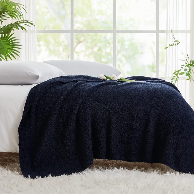 Knit Throw Blanket for Couch Navy Blue-Super Soft Lightweight Plush Fuzzy Fluffy Cozy Blankets and Throws for Sofa Bed, 50x60 inches