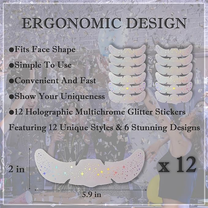 Glitter Freckles, 24PCS Glitter Freckles Face Tattoo, Sparkle Freckles for Women, Waterproof Gold Temporary Face Tattoos Glitter Glow Up Patches Makeup Patches (Holographic 12pcs)