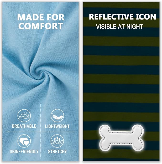 KYEESE 2Pack Cotton Dog Shirt for Small Dogs Soft Striped Tank Top | Reflective for Safety, Lightweight & Breathable, Gentle on Sensitive Skin, Stretchy & Free to Move, Comfortable Daily Wear