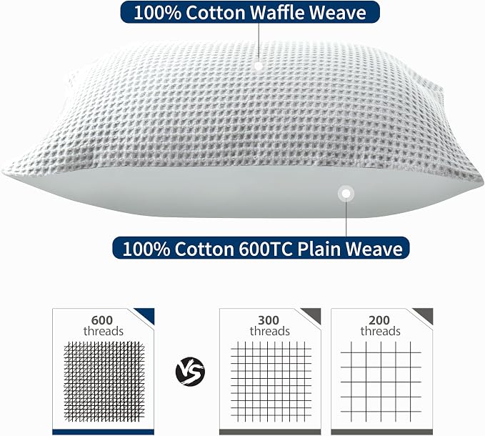100% Egyptian Cotton 600 TC Waffle Weave Throw Pillow Covers 4 Pack | Ultra Soft Breathable Euro Pillow Shams Covers, Decorative Cushion Covers for Bed Couch Sofa Car, Gray, 26" x 26"