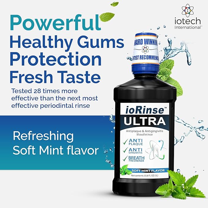 ioRinse Ultra: The Most Dentist-Recommended Periodontal Rinse & Gum Mouthwash of its Kind. Fights Gingivitis, Bleeding Gums, Dental Plaque & Bad Breath. With Molecular Iodine & Xylitol. No Alcohol. 1L