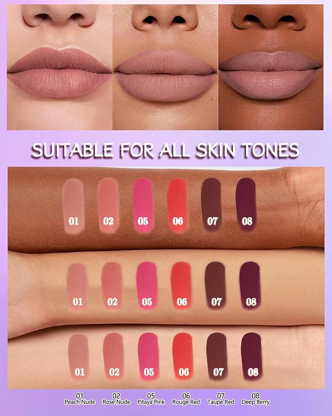 Matte Lipstick, Velvet Rose Nude Lip Stick Crayon Pencil, Waterproof Long Wear Lipstick 24 Hour High Pigmented, Smudge-proof Non-stick Hydrating Natural Lipgloss Christmas Makeup gift for Women-02
