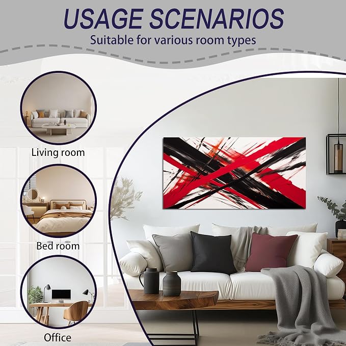 Large Canvas Wall Art for Living Room Black and Withe Red Abstract Print Picture Bedroom Office Wall Decor Modern Framed Abstract Wall Decoration Artwork Size 29x58 Ready to Hang