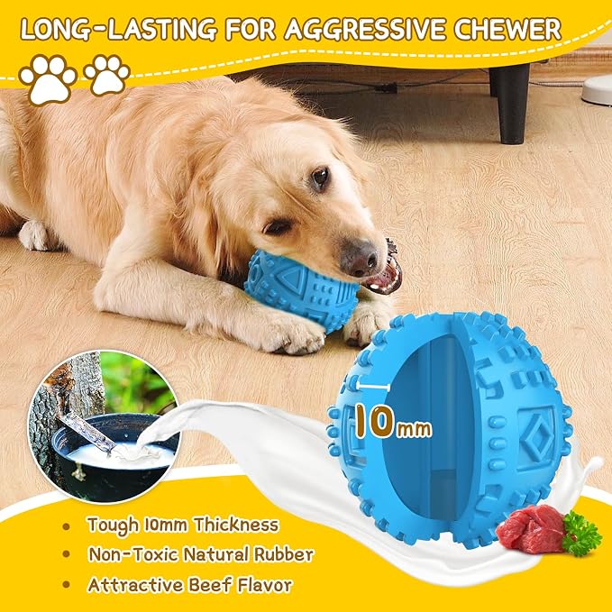 Dog Balls Treat Dispensing Dog Toys for Aggressive Chewers Large Breed | Nearly Indestructible Squeaky Puppy Chew Toys for LargeBreeds, Natural Rubber Doggie Puzzle Toys, Pet Treat Ball