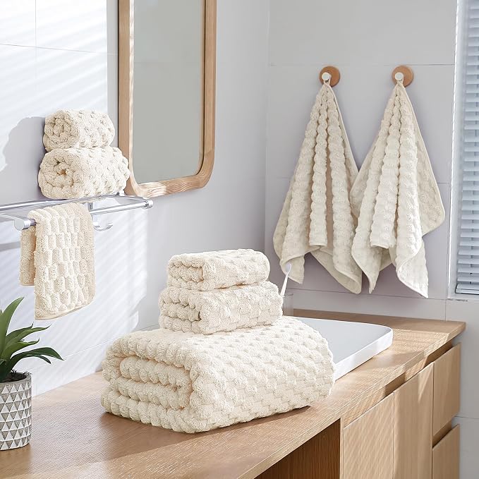 Extra Large Bath Towel Set of 6 (40"x80"),Oversized Bath Sheet Super Soft Highly Absorbent Microfibers Quick Dry Luxury Shower Towel for Bathroom Spa Gym Hotel Yoga (Cream, 6Piece)
