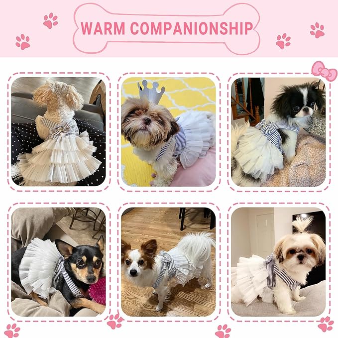 Dog Dresses, Fashion Pet Dog Clothes, Striped Mesh Puppy Dogs Princess Dresses (Blue, Large)