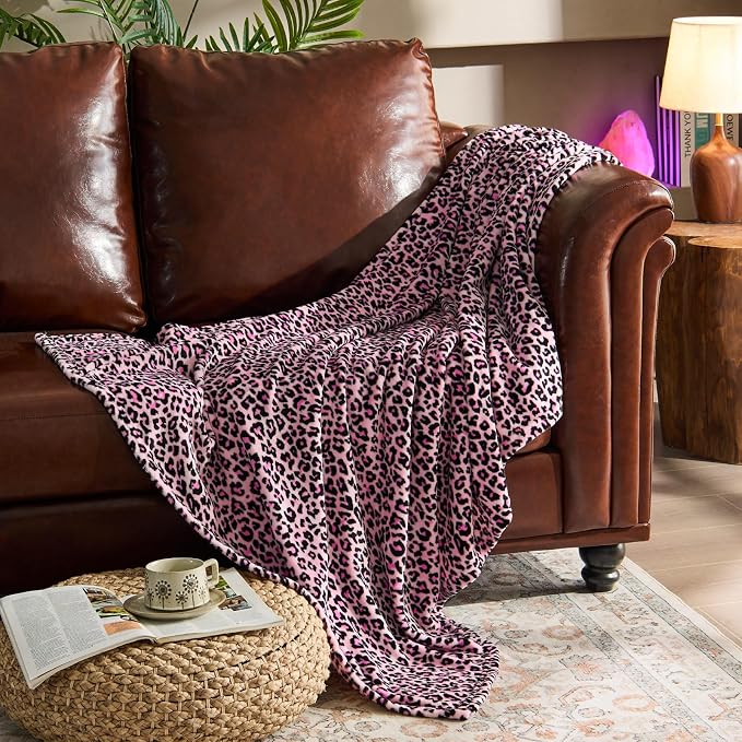 BEDELITE Fleece Blanket Soft Plush Throw for Couch Pink Leopard 50"x60" | Ultra Soft Fleece, Plush Microfiber, Lightweight Warmth, All Season Comfort, Leopard Decor, Machine Washable, Couch Sofa Bed
