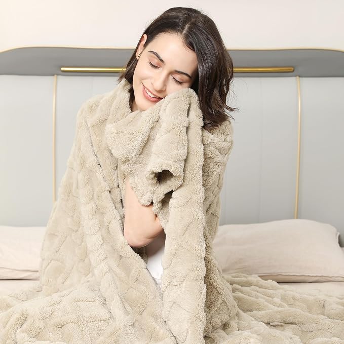 Aganear Fleece Throw Blanket for Bed Couch 90"x90" Khaki | Lightweight Fuzzy Throw,Warm Gift for Women,Christmas,Housewarming,Soft,Fall Boho Design for Room Home Decor,All-Season Use