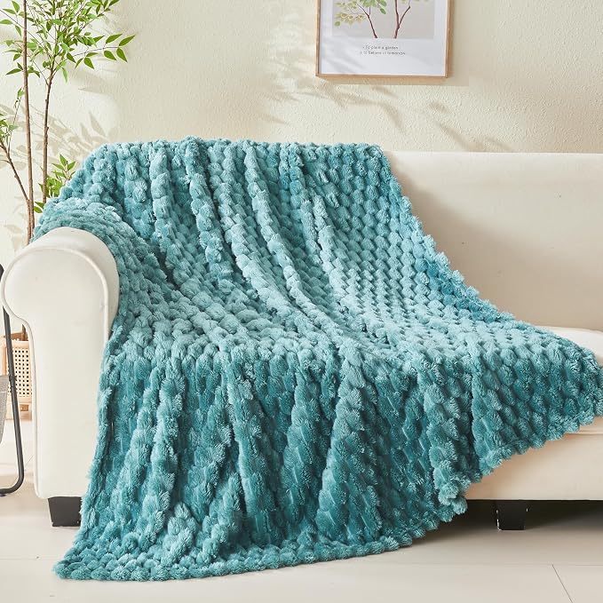 NEWCOSPLAY Fleece Clouds Cozy Throw Blanket for Couch, Light Teal, 50"x60" | Premium Silky Flannel Blanket, Soft Lightweight Fluffy Throw Blanket for Bed Sofa Decor, Gift for All Season Use
