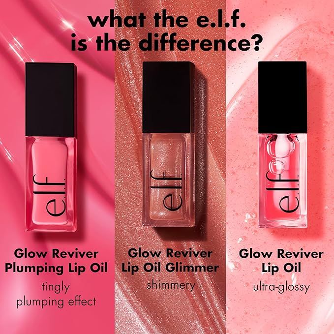 e.l.f. Glow Reviver Plumping Lip Oil, Tinted Lip Plumper For A High-Shine, Plump Finish, Infused With Jojoba Oil, Vegan & Cruelty-Free, Ultraviolet