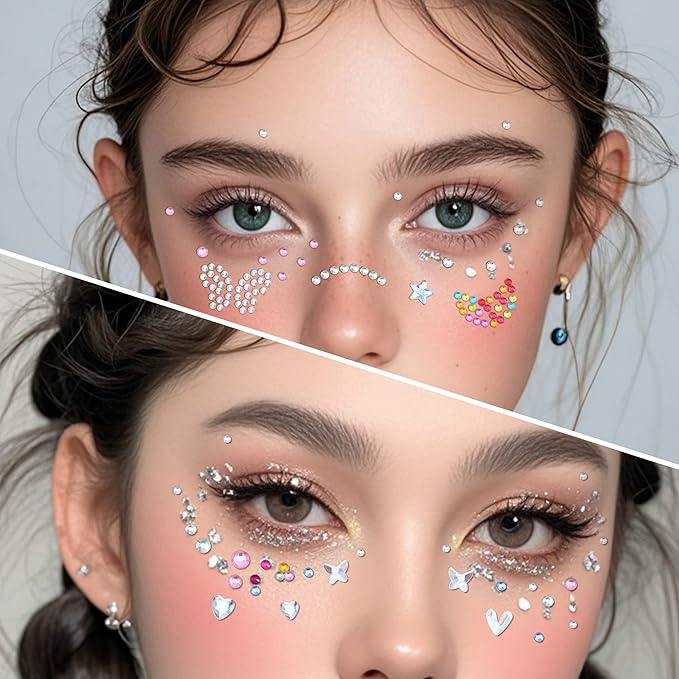 SAOROPEB 5 Sheets Face Gems Face Jewels Stickers, Self Adhesive Eye Body Face Nail Crystal Rhinestones Rainbow for Women Festival Accessory and Nail Art Decorations