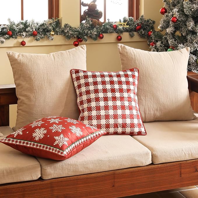 French Chrismas Velvet Throw Pillow Cover,Set of 2,18"x18"-Carol C | Vintage Square Pillow Cover,Concealed Zipper Design,Pinecones Pattern,Sofas,Bedroom,Living Room,Lounge Chairs,Decor