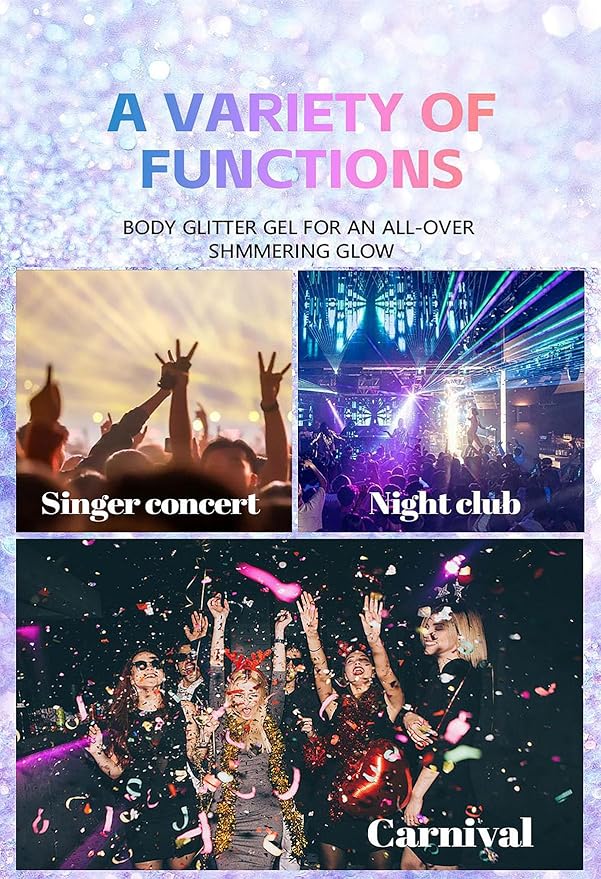 Silver Body Glitter Stick, Sparkling Holographic Sequins Neon Outfit Party Concert Music Mardi Gras Accessories Hair and Body Glitter Gel Makeup.