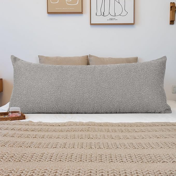 JoraLion 20x54 inch Neutral Boucle Body Pillow Cover, Light Grey Long Pillow Cover Cozy Soft Cushion Case for Couch Sofa Bed Living Room Home Decor, Pack of 1 (Cover Only)