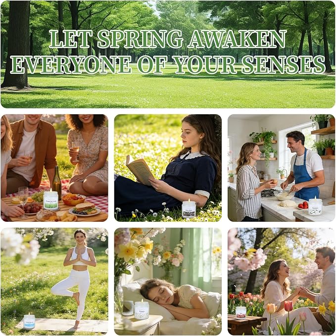 Spring Summer Scented Candles, 6 Pack Soy Wax Candles for Home Scented, 21 oz Aromatherapy Candle Gift Set for Women & Men, Freesia/Rose/After Rain/Gardenia/Fresh Cut Grass/Ocean Breeze