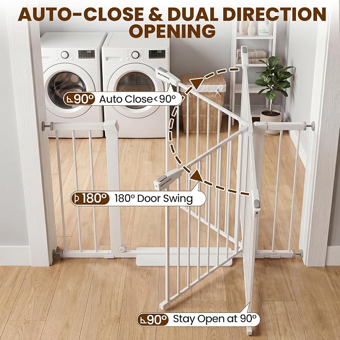 Mumeasy 29.7-46" Baby Gate for Stairs, Auto Close Dog Gate for Doorways
