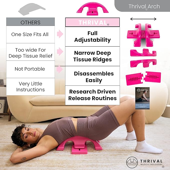 Thrival Arch Back Stretcher - Specialized Psoas Muscle Release Tool for Hip Flexor, Back, Glute, Iliacus, and Neck - Spine Decompressor, Trigger Point, and Myofascial Release – Pink