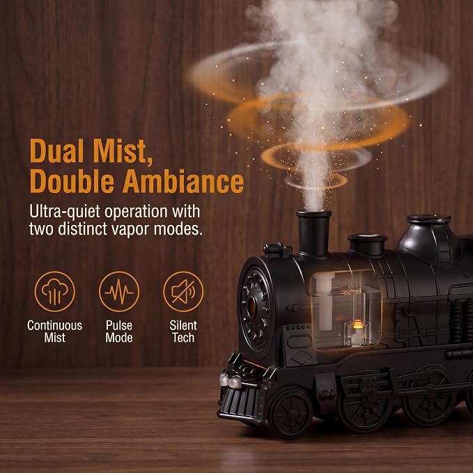 Train Diffuser 300ML Essential Oil Diffuser Ultrasonic Cool Mist Humidifier with LED Night Light, Remote Control, Timer, 2 Mist Modes for Home Bedroom Office Black