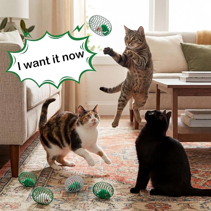 Jecery 5 Pcs Cat Toys Spring,Mouse,Green