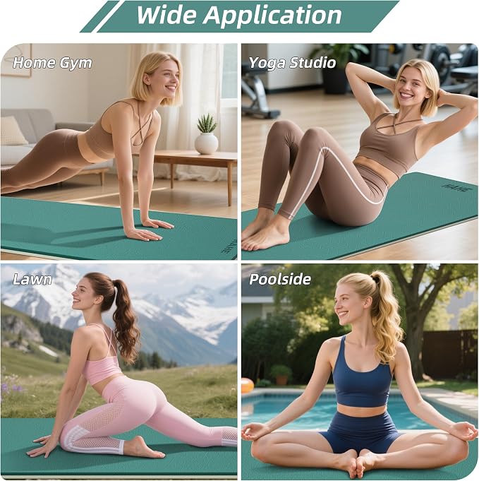 HAHE Wide Yoga Mat 72"x32"x0.4" Thick Pilates Mat with Carrying Strap