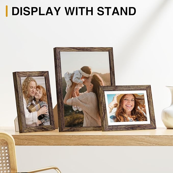 Vittanly 15 Pack Picture Frames Collage Wall Decor, Wall/Tabletop Display | Brown, Multi-Size Gallery Wall Frame Set: 3pcs 8x10, 6pcs 5x7, 6pcs 4x6. Picture Frame Set for Family
