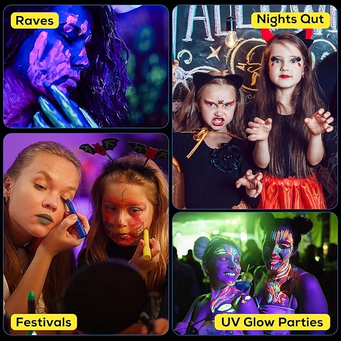 Neon Face Paint Sticks,Glow Face Body Paint,Glow In The Dark Under UV Black Light for Party Cosplay Halloween(6 Neon Color)