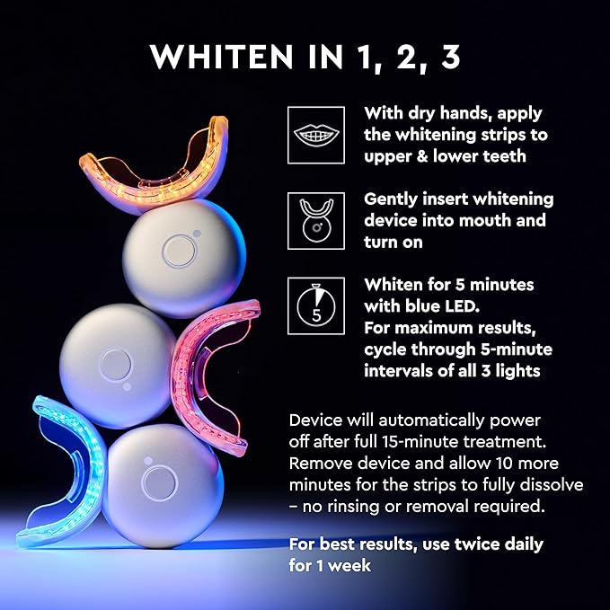 MOON Teeth Whitening Kit, Platinum Teeth Whitener LED Device, 28 Dissolving White Strips, Yellow, Blue & Red Light Whitening Tray for Gum Health & Fresh Breath, Whitens Up to 18 Shades (4 Piece Kit)