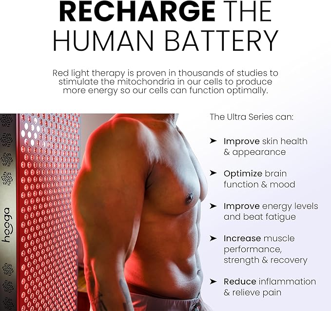 Hooga Red Light Therapy, Red Near Infrared LED Panel, 150 Quad Chip Flicker Free LEDs, Ultra Series, Clinical Grade Device for Energy, Pain, Skin, Recovery, Sleep, Performance. ULTRA750.