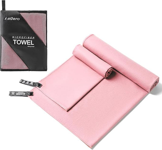 Aegero Camping Towel,2 Pack Microfiber Travel Sports Towel,Quick Dry-Super Absorbent-Ultra Compact-Ultra Soft-Lightweight.Suitable for Gym,Yoga,Trip,Beach,Shower,Backpacking,Pool(Pink)