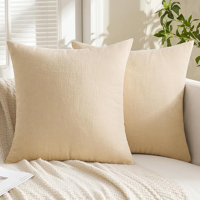MIULEE Beige Chenille Couch Throw Pillow Covers, 20x20 | Set of 2, Soft Neutral Modern Farmhouse Home Decor, Decorative Pillowcases for Sofa Living Room Bed