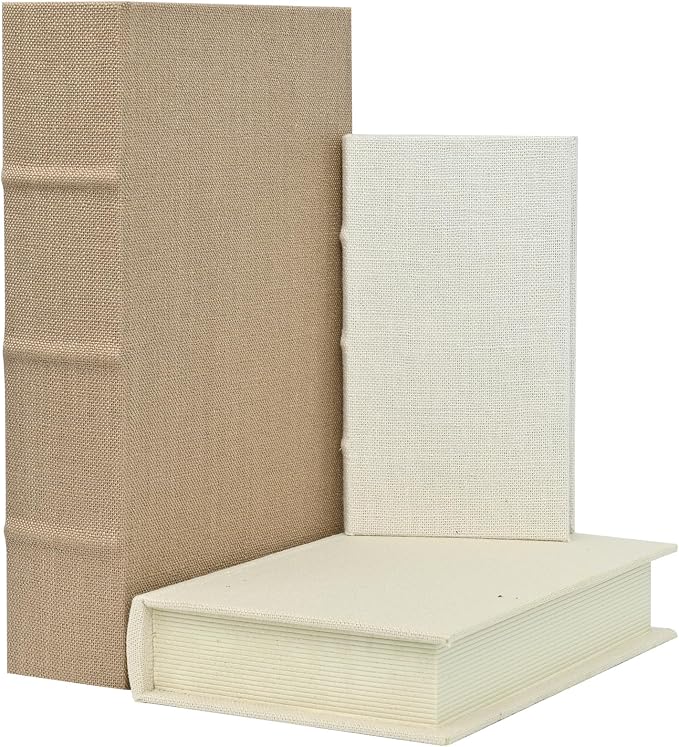 Decorative Book Boxes Set of 3, Linen Storage, 13" | Living Room Decor, Bedroom Decor, Office Decor, Bookshelf Display, Coffee Table, Farmhouse, Rustic, Vintage Style