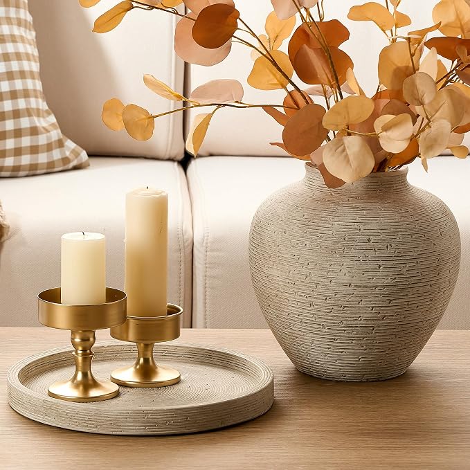 Vanselia Ceramic Flower Vase Home Decor - Large Tall Farmhouse Table Vases Rustic Vintage Living Room Kitchen Bedroom Decorations for House Book Shelf Office Coffee Desk Dining Fireplace (10" Retro)