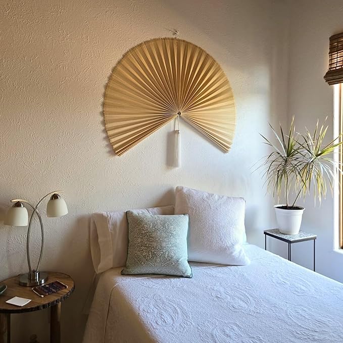 ChumDecor Bamboo Fan Wall Decor, Japanese Wall Fan Decoration, Ivory 60 in | Giant Oversized Oriental and Asian Style Hanging Decoration for Above the Bed Headboard or a Tall Stairwell Landing