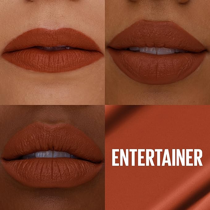 MAYBELLINE Super Stay Matte Ink Liquid Lipstick Makeup, Long Lasting High Impact Color, Up to 16H Wear, Entertainer (Midtone Rusty Brown)