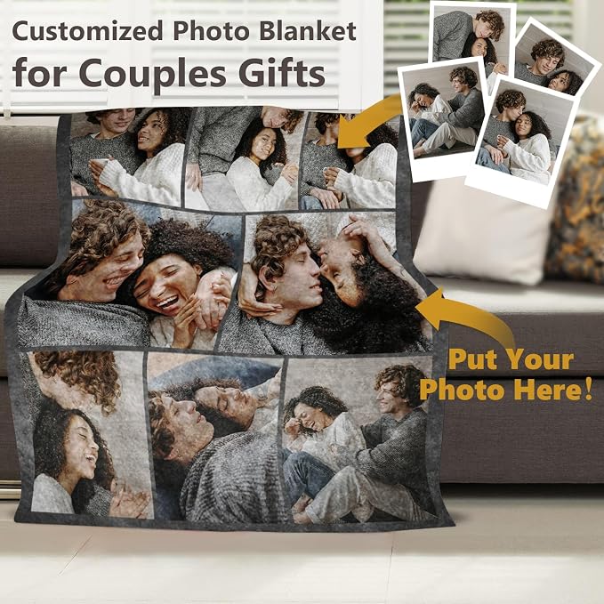 ICELIETE Custom Sherpa Blanket with Picture Customized Fleece Photo Blanket for Couples Gifts Personalized Blankets and Throws Christmas Valentines Day Gifts for Boyfriend Girlfriend