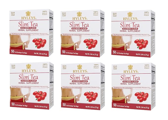 Hyleys Slim Tea Weight Loss Herbal Supplement with Goji Berry - Cleanse and Detox - 50 Tea Bags (6 Pack)