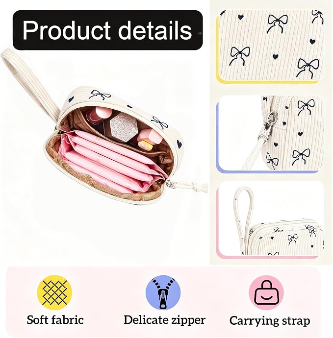 Corduroy Period Pouch for Women, Cute Sanitary Pad Pouch with Zipper, Portable Tampon Holder for Purse, Sanitary Napkin Storage Bag for Travel