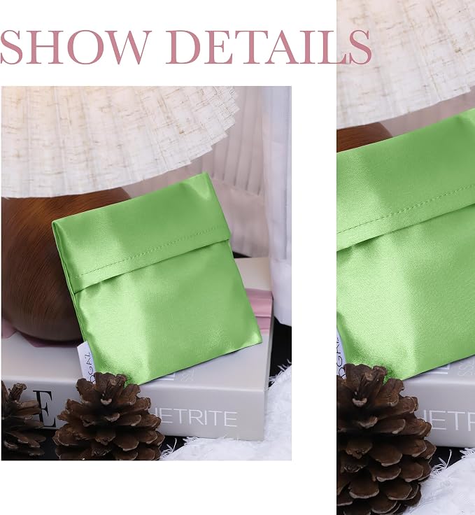 DGAZ Silk Sanitary Napkin Storage Bag, Period Bag for Teen Aged Girls, Portable Period Bag for Panty Liners/Menstrual Cup/Small Tampons，Mini Makeup Bag for Purse(Vert Criquet)