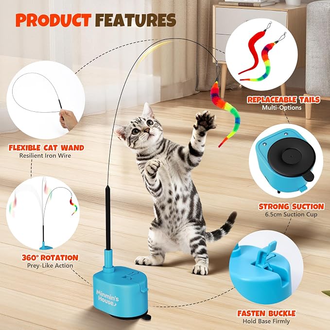 Interactive Cat Toys For Indoor Cats, 360° Flying Automatic Cat Toy, Blue